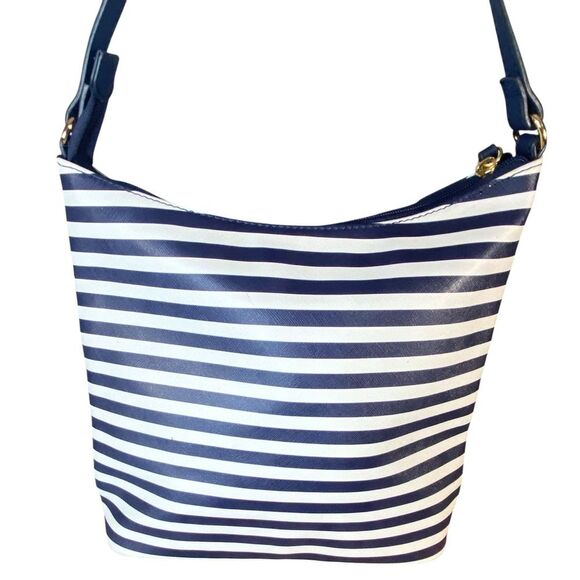 Tommy Hilfiger Nautical Blue White Striped Shoulder Bag Medium Sized Deep Roomy - Picture 2 of 8